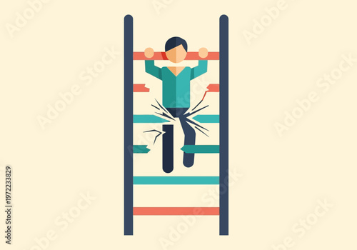 児童が遊具のはしごを登っている様子をシンプルなイラストで表現している。