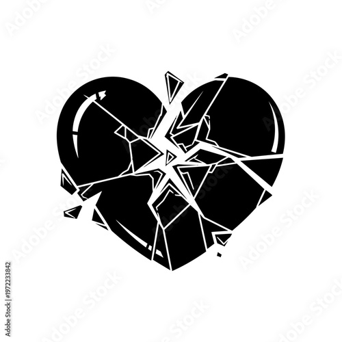 割れたハートの形状で、破損したデザインが特徴的なアート作品です。