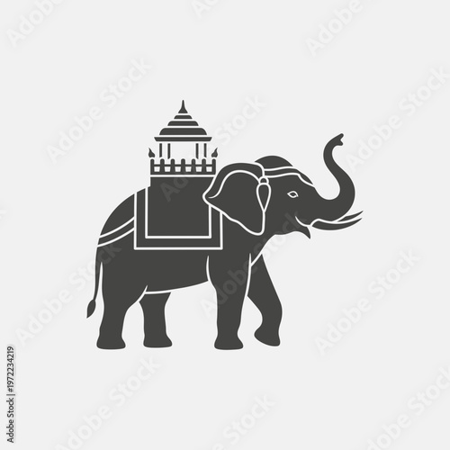 対象は伝統的な象の彫刻で、背に寺院のような構造物が乗っているデザインです。