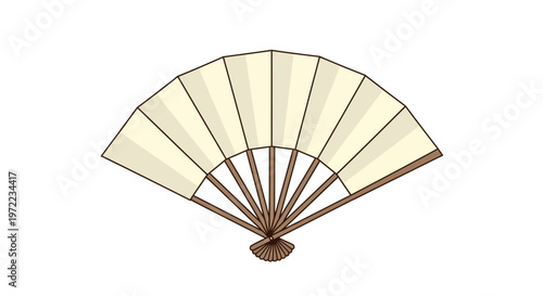 扇子の折りたたまれた状態を示す、木製の柄と紙の扇面が特徴的な伝統的な日本の扇子。