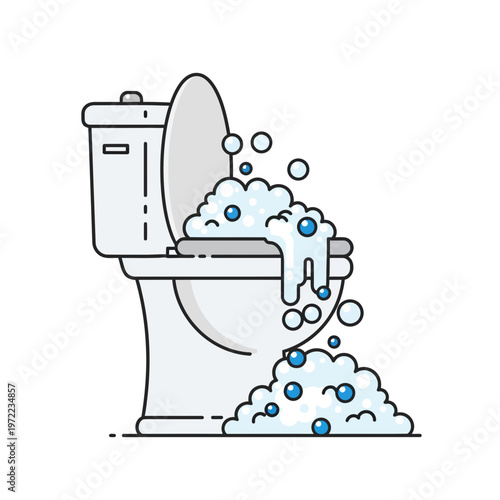 洗浄中のトイレに泡がたまっている様子を描いたイラストです。
