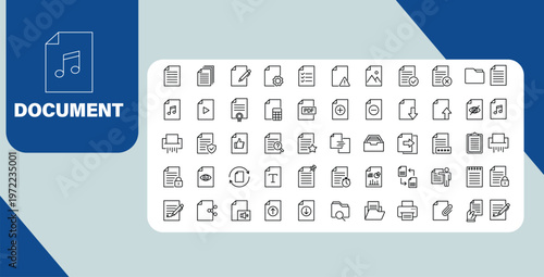 Document File Line Icons Data Management Office Files Formats and Storage Concept
