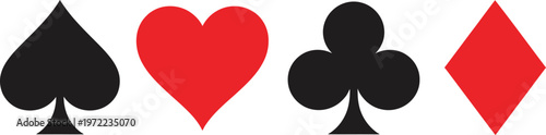Classic suit deck icon set featuring heart, spade, club, and diamond symbols.
