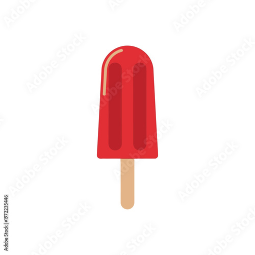 赤いアイスキャンディーのイラストで、木製の棒に刺さっているシンプルなデザインです。