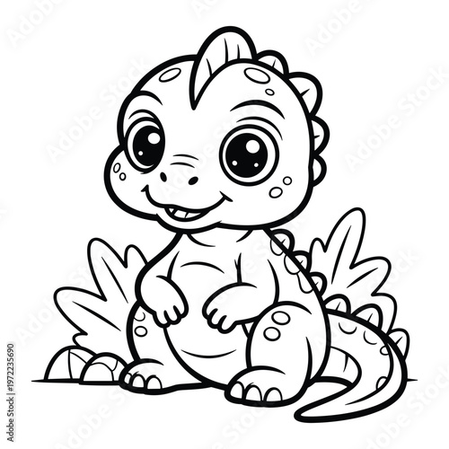 A smiling cartoon dog with big eyes sitting on the grass happily isolated on white background, Vector