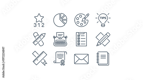 Assorted geometric and abstract symbols with various shapes and line styles Vector