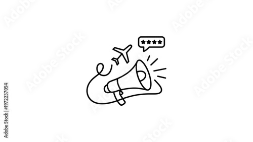 Whimsical sketch of an airplane holding a speech bubble and megaphone Vector
