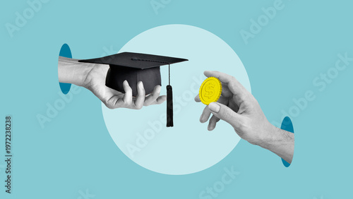 Tableau sur toile Education cost and return on investment concept with graduation cap and money ex