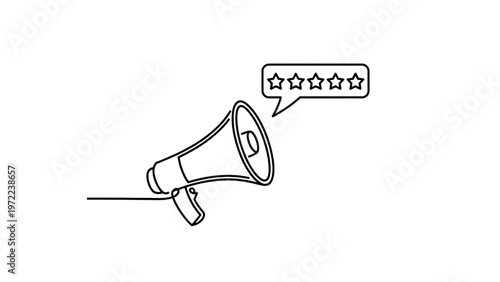 Megaphone broadcasting a five-star rating feedback speech bubble Vector