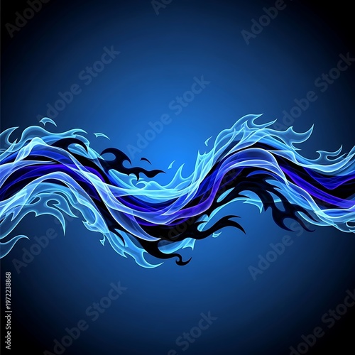 Sinuous Current of Glowing Blue and Black Mystical Flames.