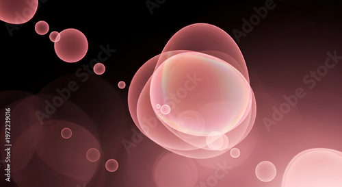 Translucent pink bubbles floating and overlapping in a dreamy abstract composition on a gradient backdrop creating a surreal atmosphere