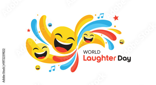 Colorful illustration celebrating world laughter day with smiling faces