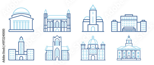 University education campus outline set icon