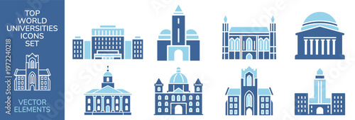 University education campus outline icon set
