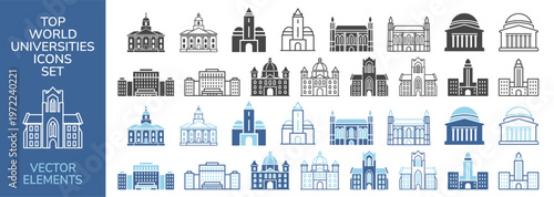University education campus outline icon set