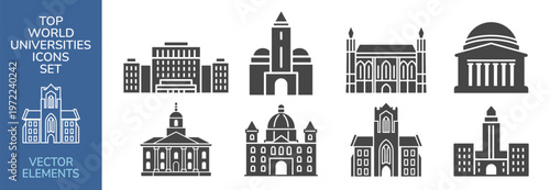 University education campus outline icon set