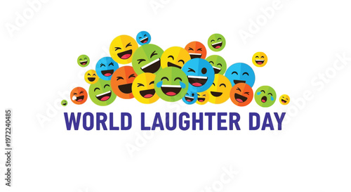 A colorful collection of smiling emojis celebrates world laughter day