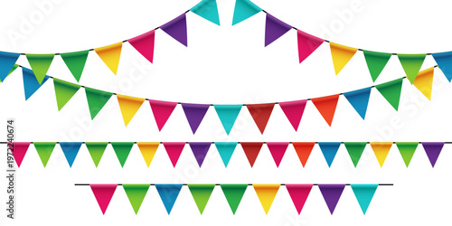 Colorful Party Bunting Flags Set with Hanging Pennant Banner Vector Illustration