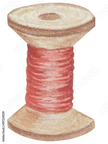 Hand drawn watercolor knitting and sewing elements set. A ball of yarn, crochet, thread, handcraft supplies, sewing, embroidering. Handmade and hobby supplies in blue, beige and pink colors. Vintage