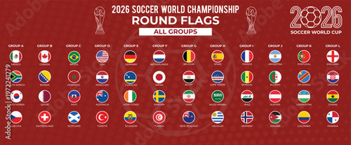 2026 World Cup Football Championship Group Table with Round National Flags
