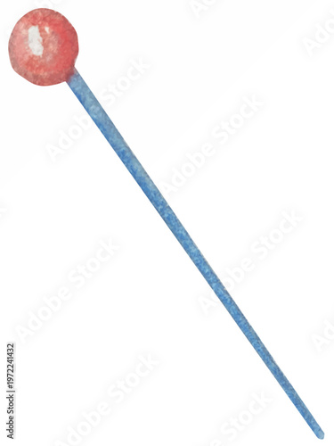 Hand drawn watercolor knitting and sewing elements set. A ball of yarn, crochet, thread, handcraft supplies, sewing, embroidering. Handmade and hobby supplies in blue, beige and pink colors. Vintage