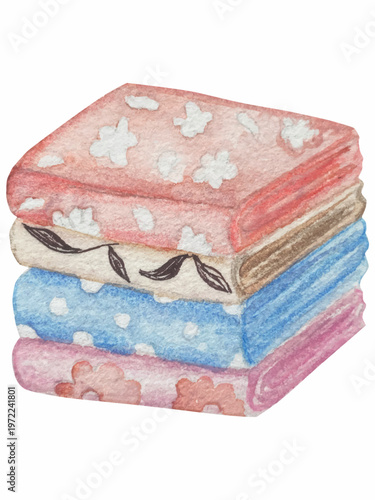 Hand drawn watercolor knitting and sewing elements set. A ball of yarn, crochet, thread, handcraft supplies, sewing, embroidering. Handmade and hobby supplies in blue, beige and pink colors. Vintage