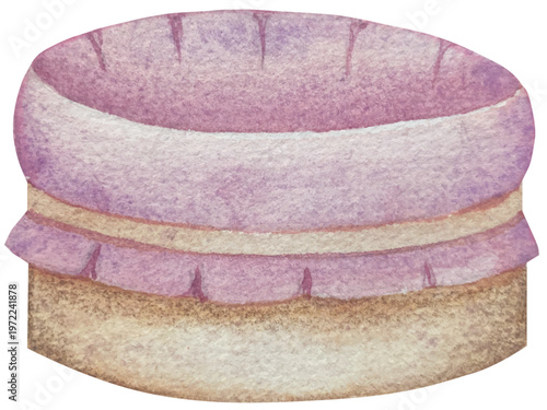 Hand drawn watercolor knitting and sewing elements set. A ball of yarn, crochet, thread, handcraft supplies, sewing, embroidering. Handmade and hobby supplies in blue, beige and pink colors. Vintage