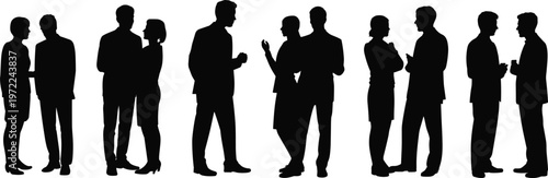 Silhouette Group of Business People Standing and Talking in Pairs on White Background vector illustration