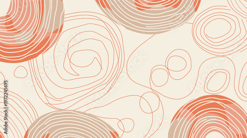 Minimalist groovy pattern abstract organic wavy circular forms fluid retro modern design background with smooth curves flowing shapes vibrant harmony soft aesthetic creative contemporary decoration 
