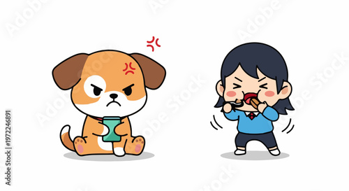Cartoon Dog and Person Expressing Anger and Frustration with Each Other.
