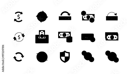 Chargeback and refund icon set with return money symbols and payment reversal signs flat vector collection