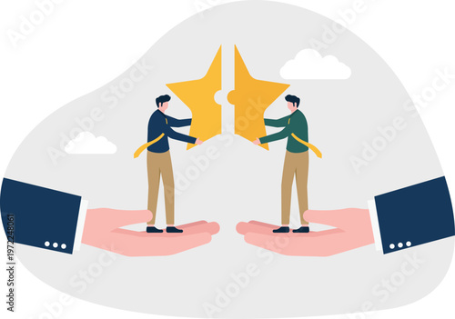 Hands offering a broken gold star to professionals