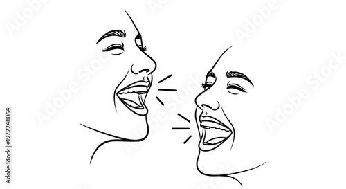 Angry faces, screaming expressions, shouting mouths, emotional illustrations, black line art isolated on White Background