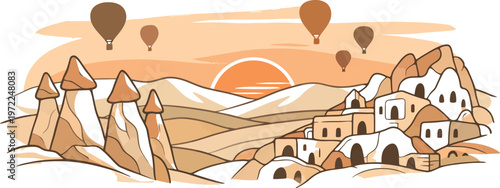 Göreme, Türkiye – Cappadocia Landscape Illustration