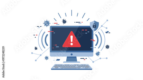 Computer Warning Alert Virus or Cyber Threat Flat Vector Illustration