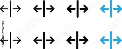 Set of horizontal resize icons with arrows pointing in opposite directions