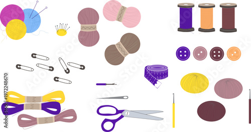 Sewing tools flat illustration