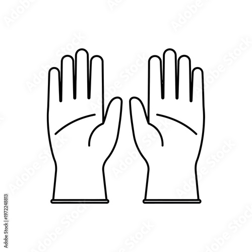 Black and white illustration of medical or work gloves on white background.