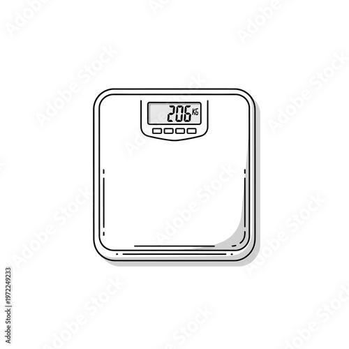 Simple illustration of a digital bathroom scale showing weight in kilograms.