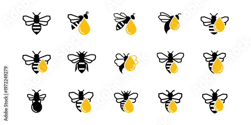 Creative honey bee logo set with minimal and modern vector design