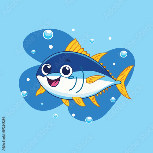Cute Tuna Fish Cartoon Illustration for World Tuna Day Ocean Awareness