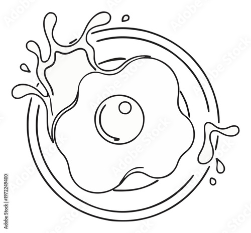 Minimalist fried eggs plate line art icon. Generative AI