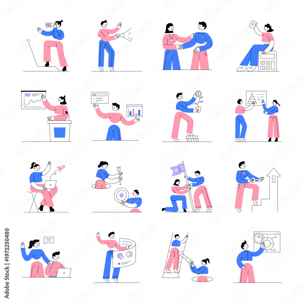 Fototapeta premium Pack of Flat Style Productivity Illustrations
