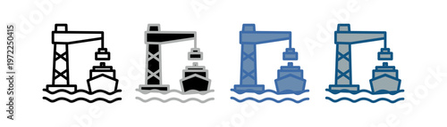 
port icon set multiple style collection with crane and ship design
