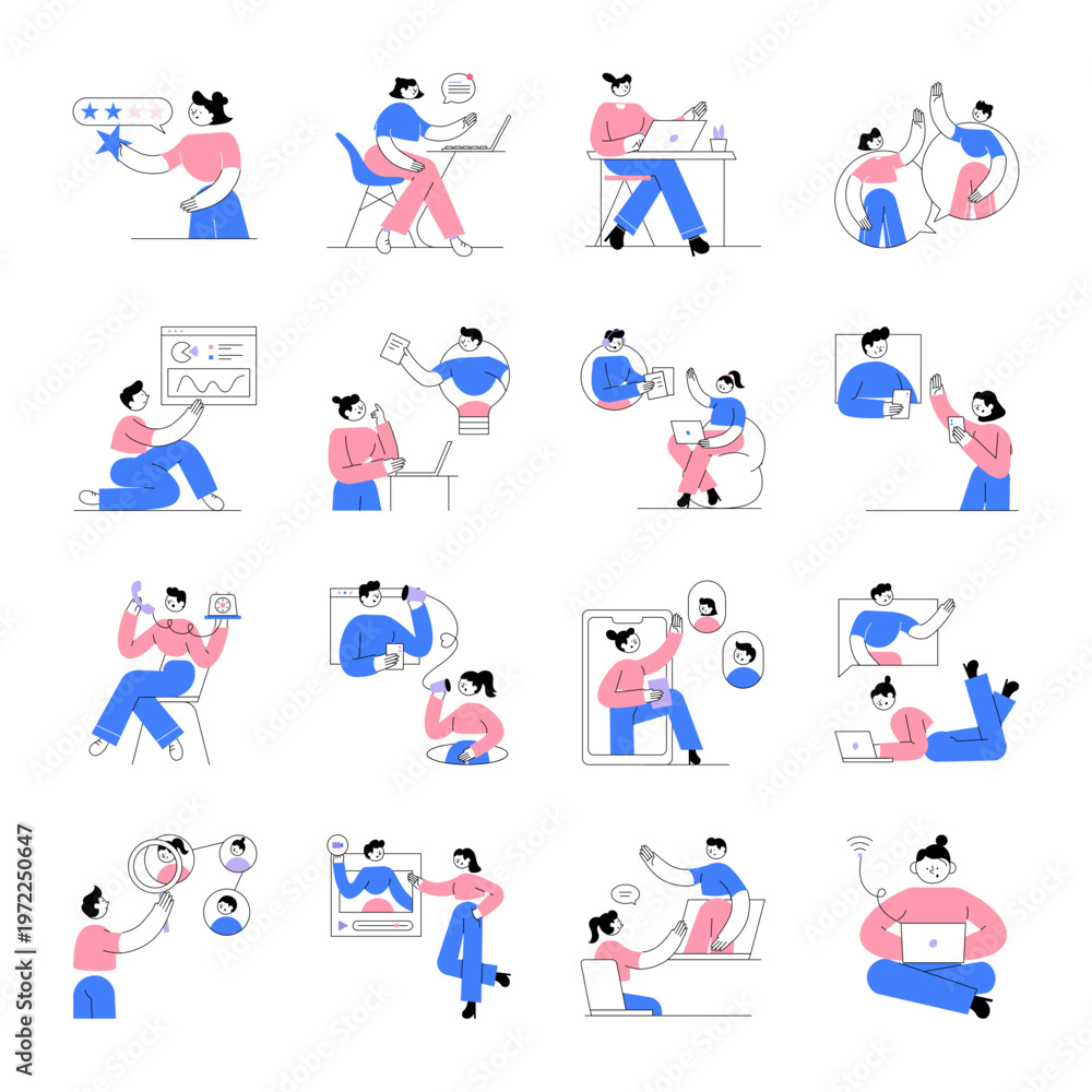 Fototapeta premium Collection of Flat Style Networking Illustrations