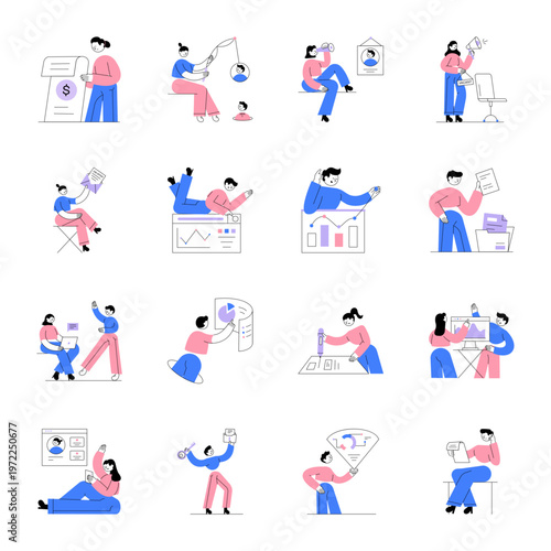 Collection of Flat Style Resource Management Illustrations 

