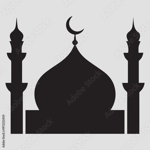 A simple silhouette illustration of a mosque minaret in Abu Dhabi at night with a peaceful skyline and religious architectural style