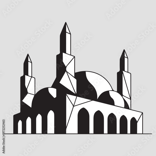 Vector illustration of famous architectural landmarks including Istanbul mosque and Taj Mahal in a simple silhouette travel design