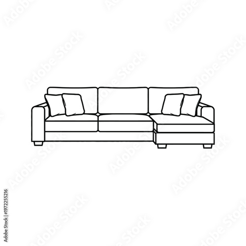 A modern L-shaped sofa with pillows in a minimalist living room setting