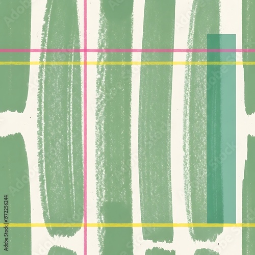 Textured Green Brushstroke Pattern with Abstract Geometric Lines and Subtle Grids on a Light Background